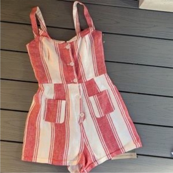 Reformation Linen Stripe Coconut Romper 10 EUC - Picture 6 of 9